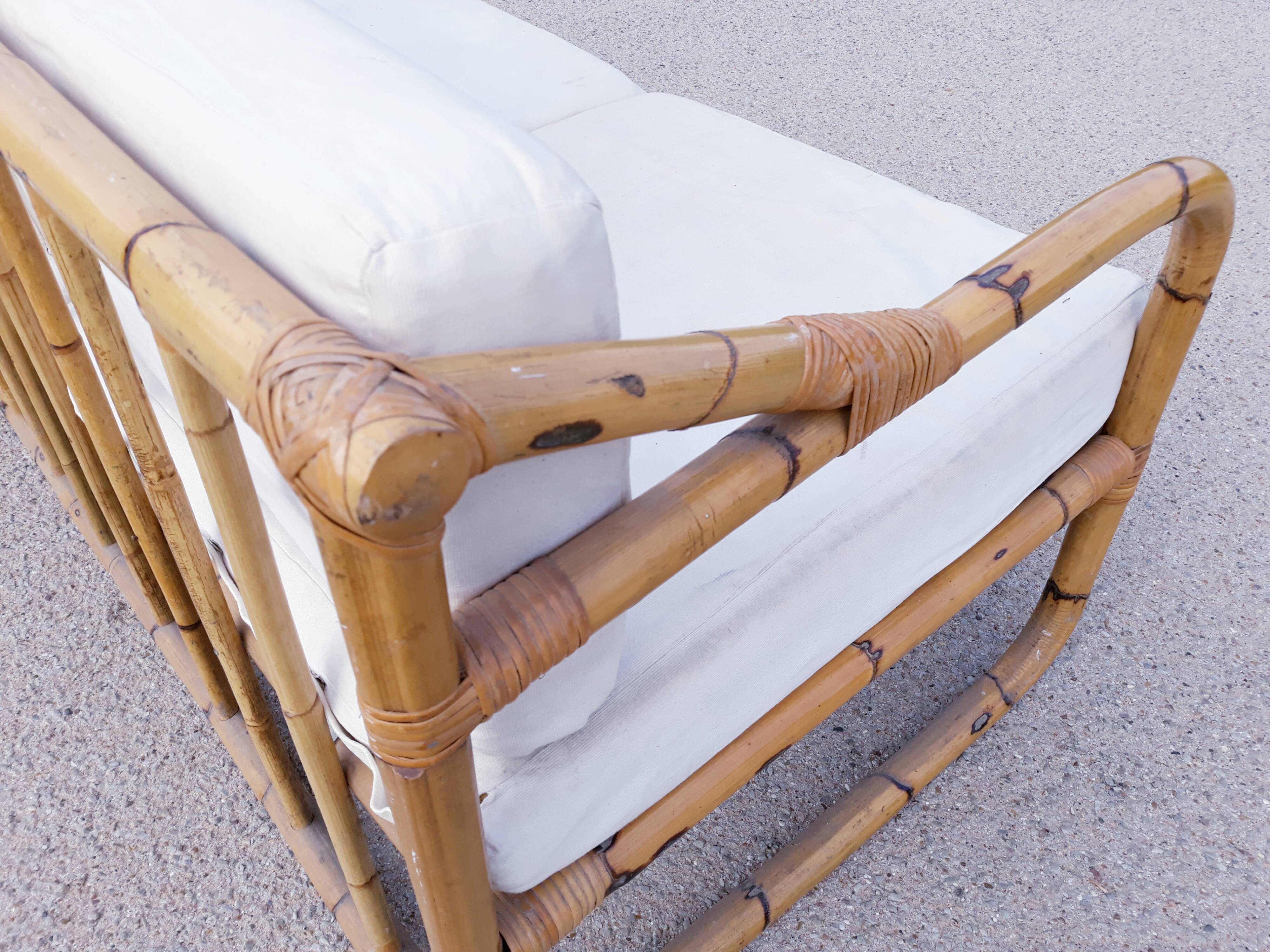 Sofa bench 3-seater vintage rattan