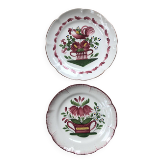 Un lot de 2 assiettes du XIX eme siècle, faience de L’Islettes, decors peints a la main, rares