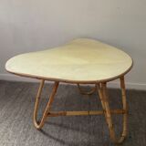 Asymmetrical rattan coffee table tripod foot, 60s