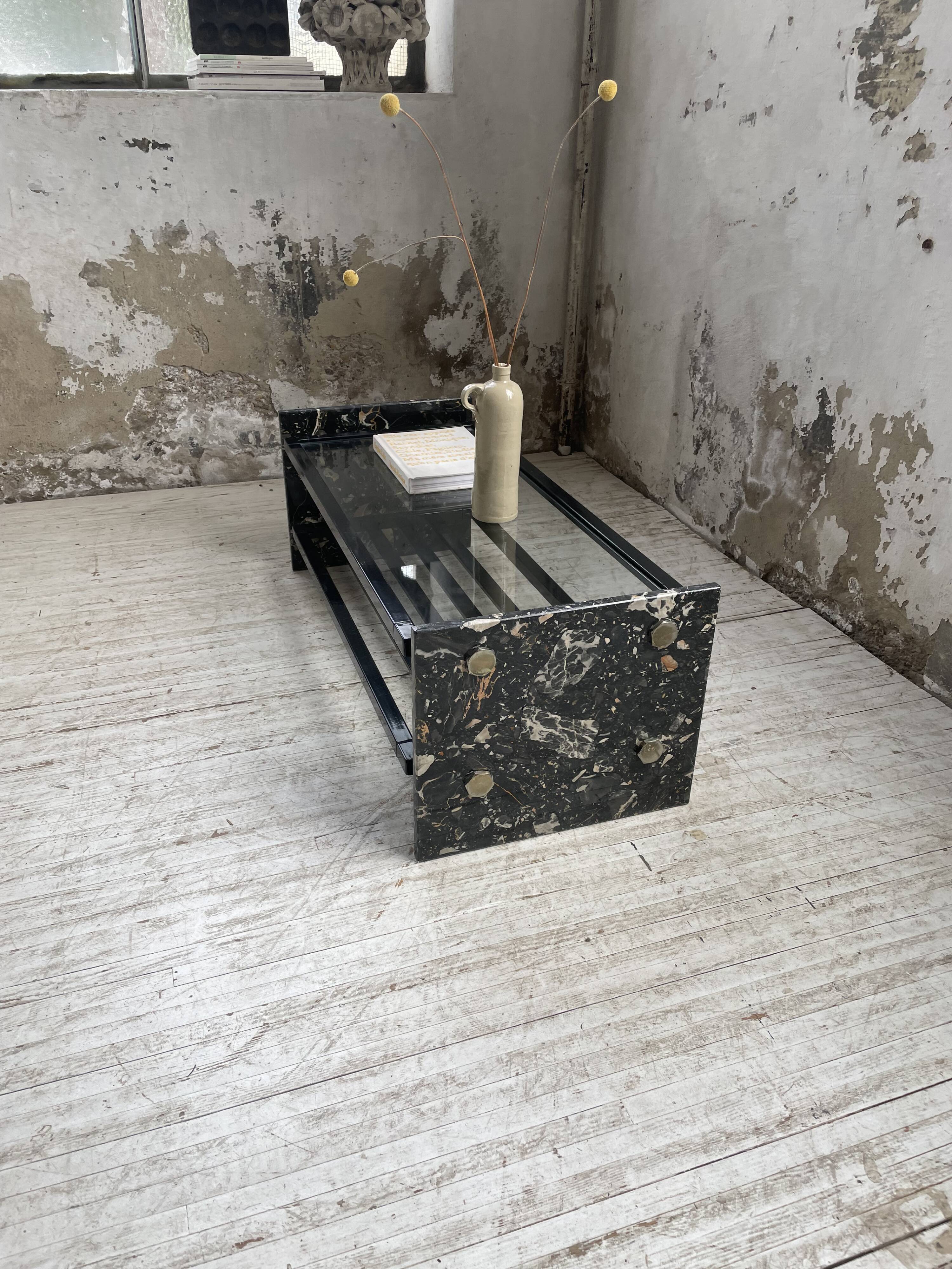 Coffee table year 80 Italian marble and glass