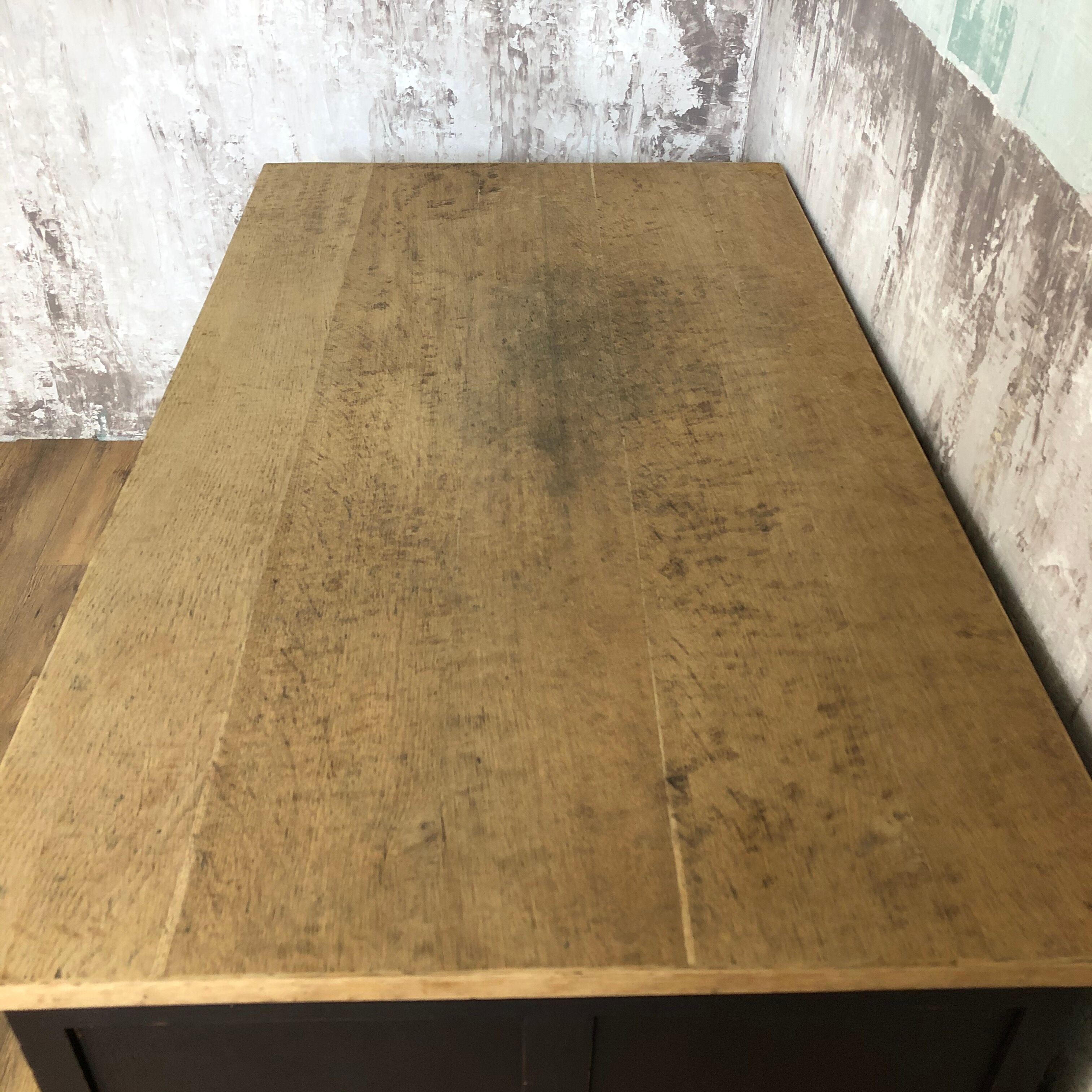Former wooden minister's desk, black patina