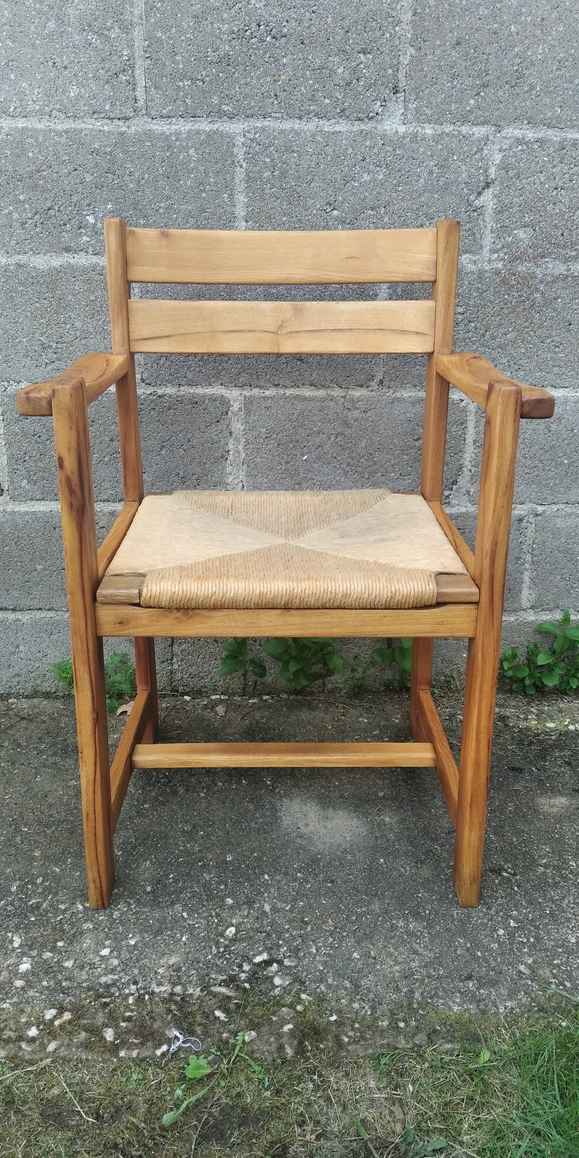 Paire de fauteuils années 50 paille et bois