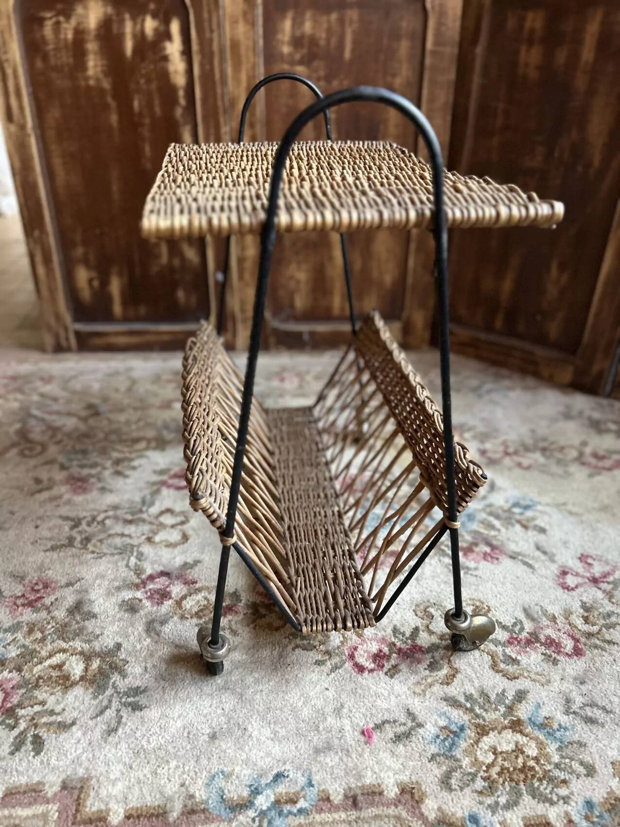 Vintage 1960s rattan magazine rack