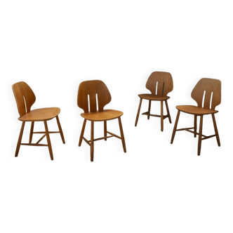 4 x chaises de salle à manger en chêne Ejvind A. Johansson, FDB Danemark des années 1960