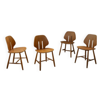 4 x Oak Ejvind A. Johansson dining chairs, FDB 1960s Denmark
