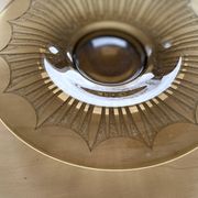 Old Verrex smoked glass fruit bowl, with a radius decoration cut into the glass