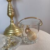 Glass ice bucket, gold handle, vintage 1960