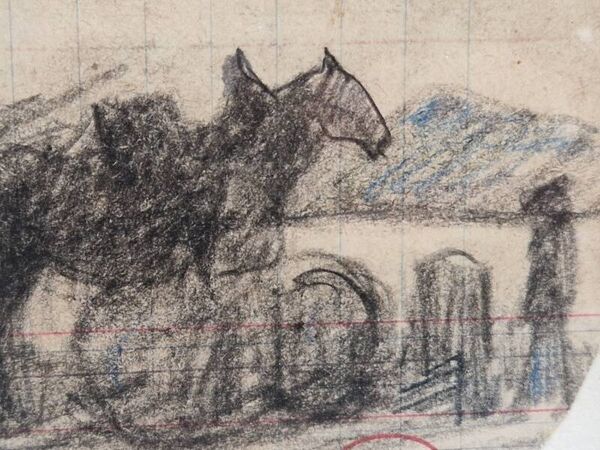 Maximilien Luce (1858-1941) - Dessin au fusain, pierre noire - Cheval