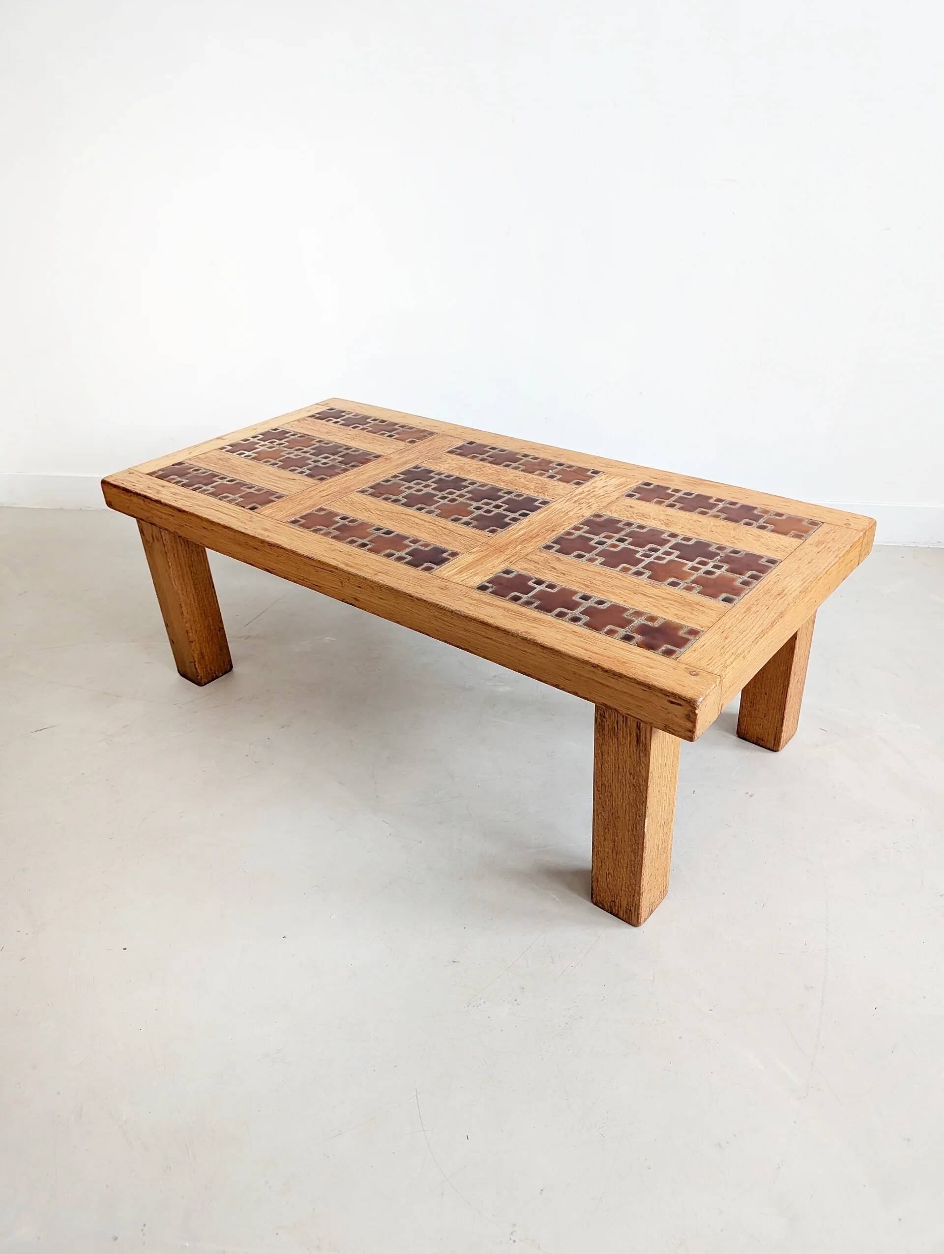 Brutalist elm wood coffee table 1970s