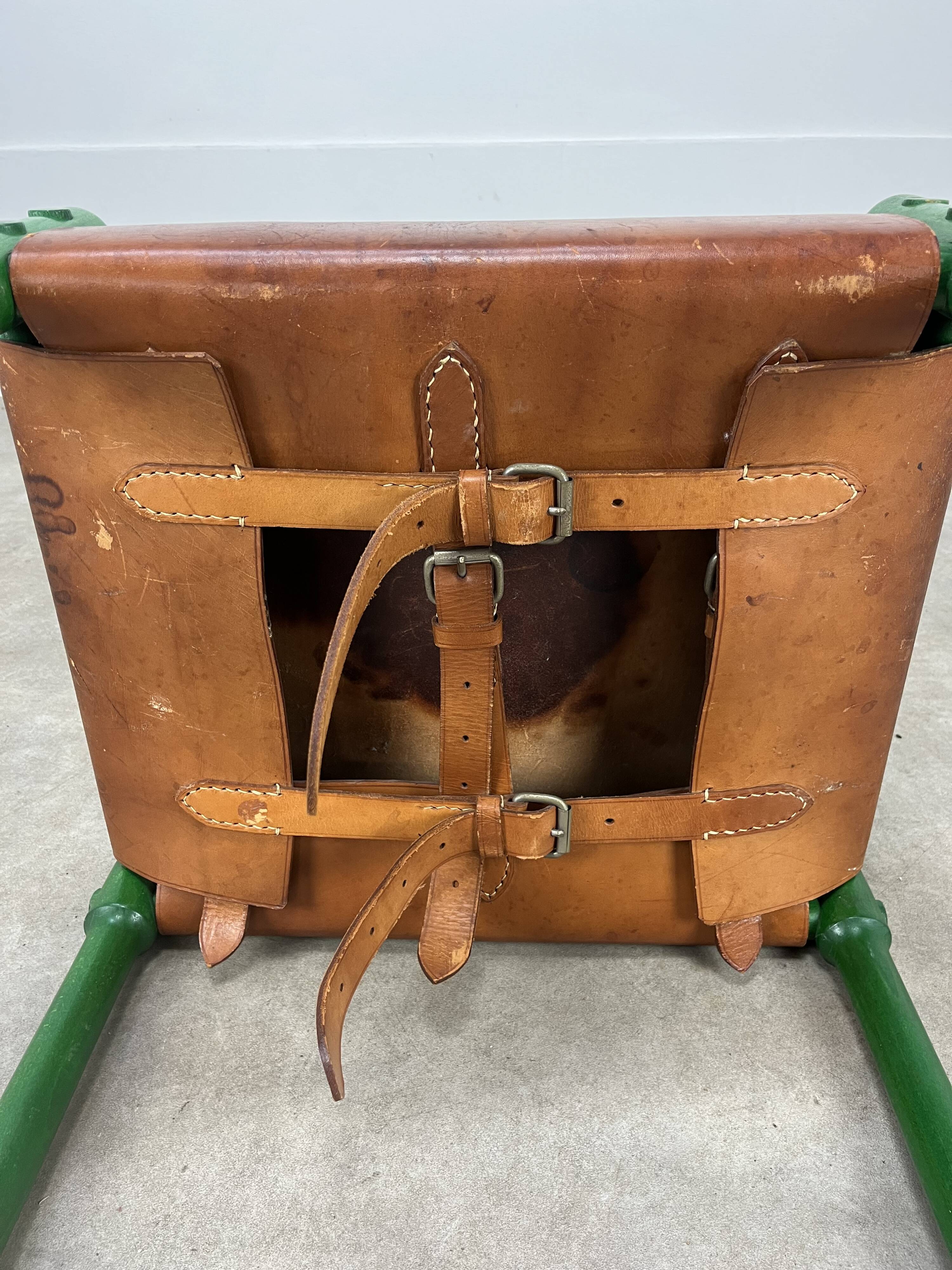 Stretched leather safari chair, 60s Jungle Chic style