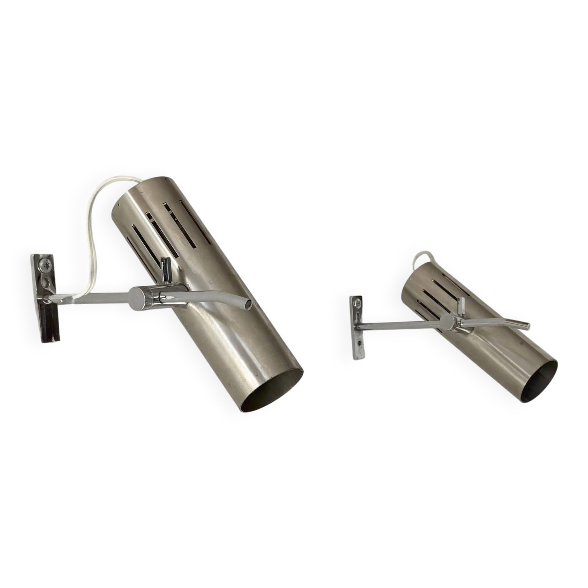 Pair of vintage wall sconces by Alain Richard, metal and aluminium, France.