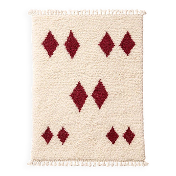 Tapis berbère écru à losanges rouges minimalistes