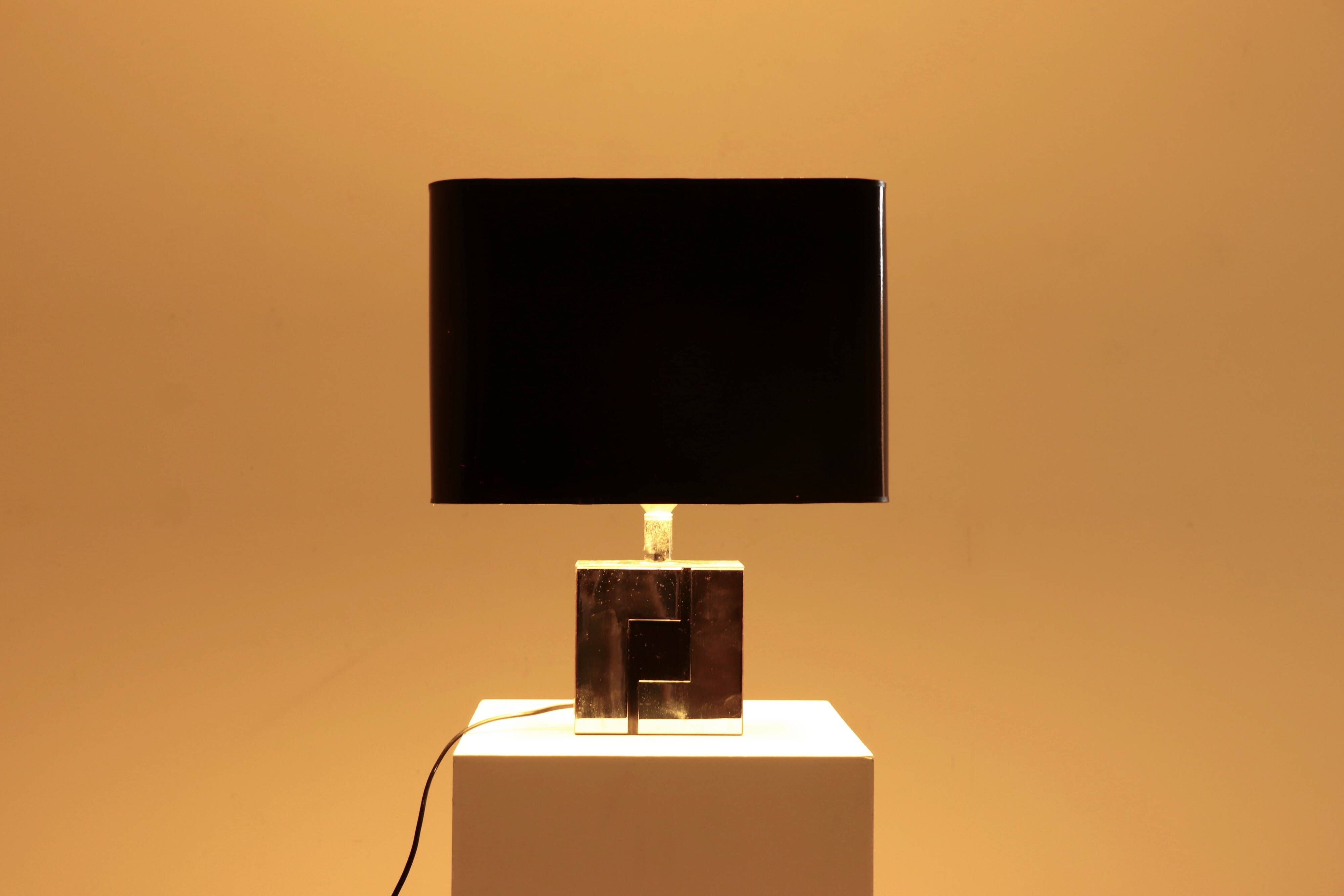 Decorative Laminated Wood and Chromed Steel Table Lamp 1970s