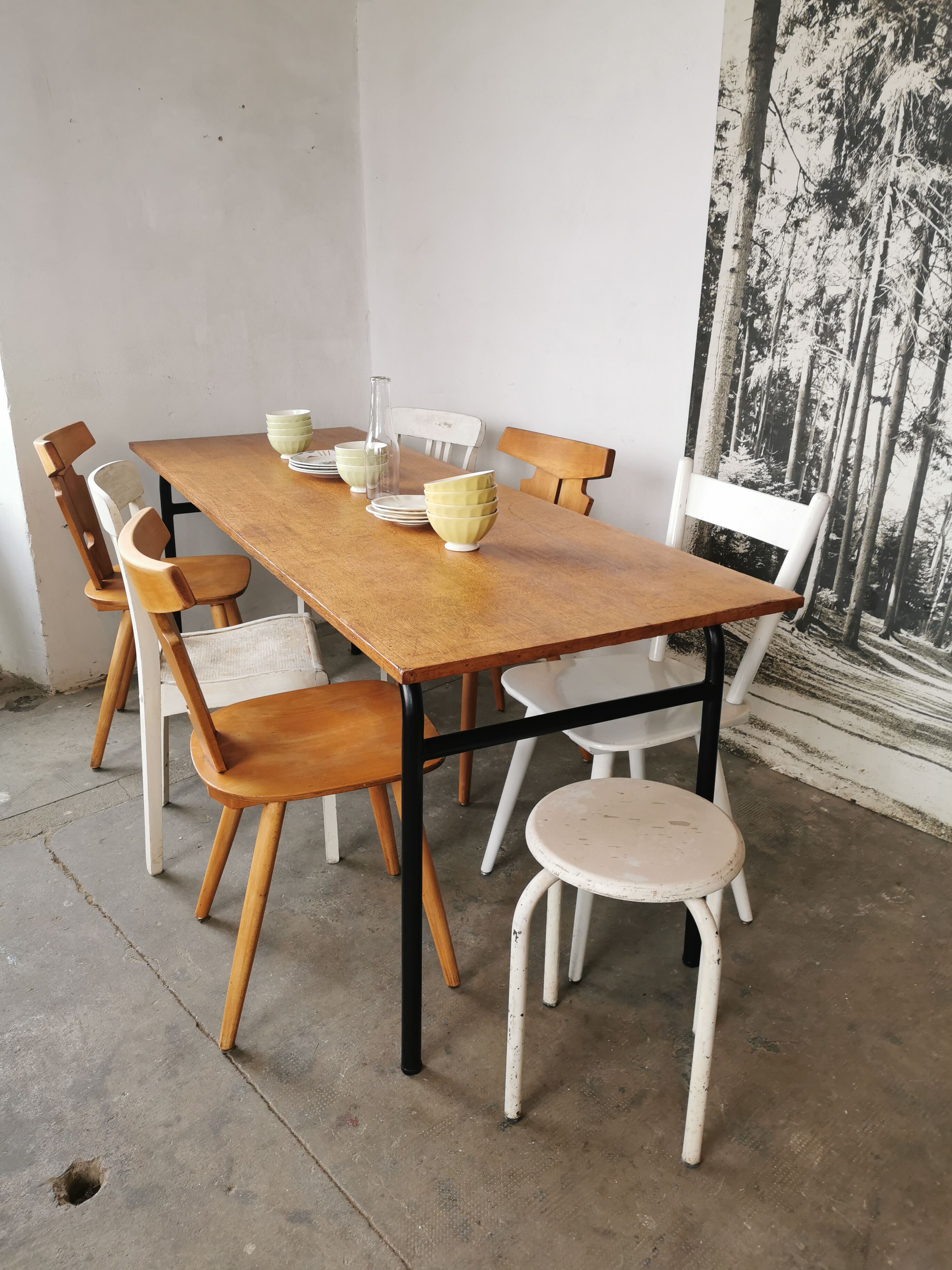 Refectory table Mullca metal and wood 1960