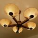 Large Art Deco pendant light in wood and glass, 1930s