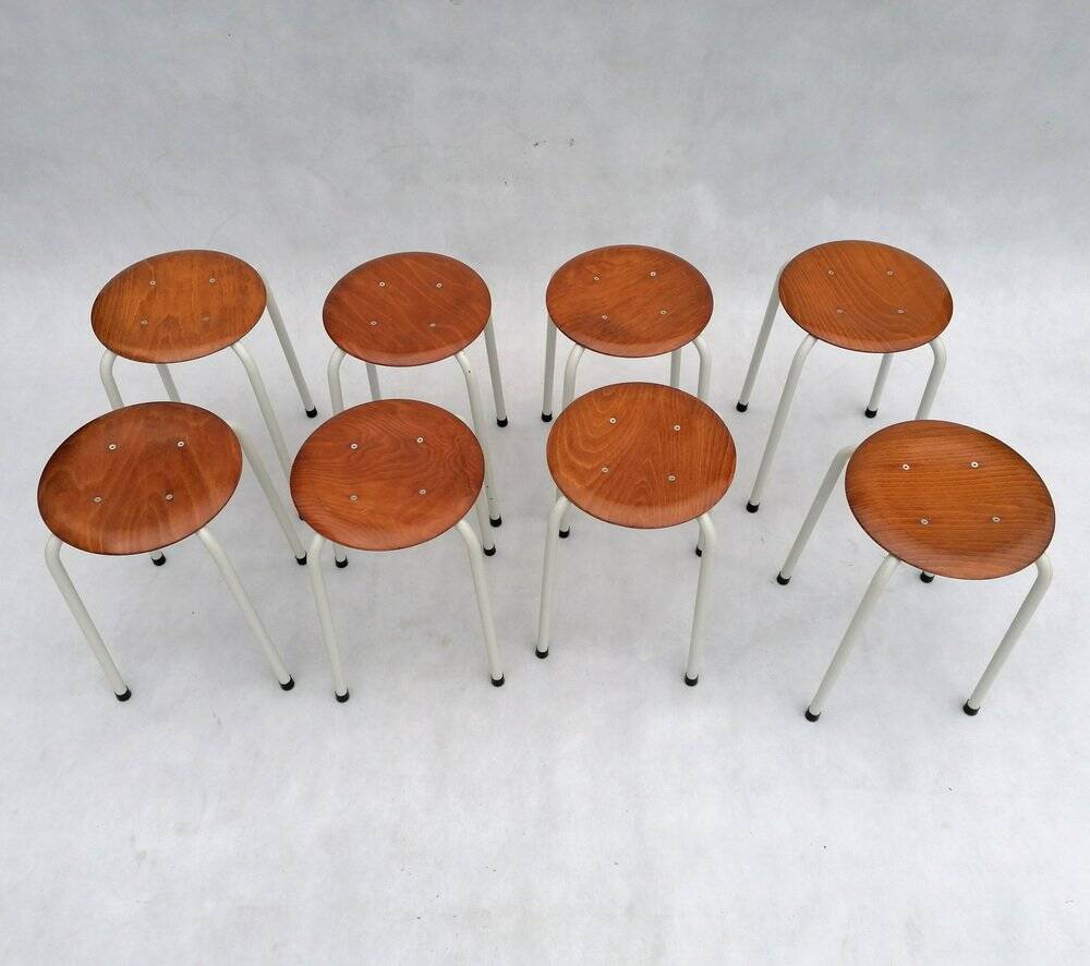Tabourets néerlandais vintage en contreplaqué, années 1970, ensemble de 4