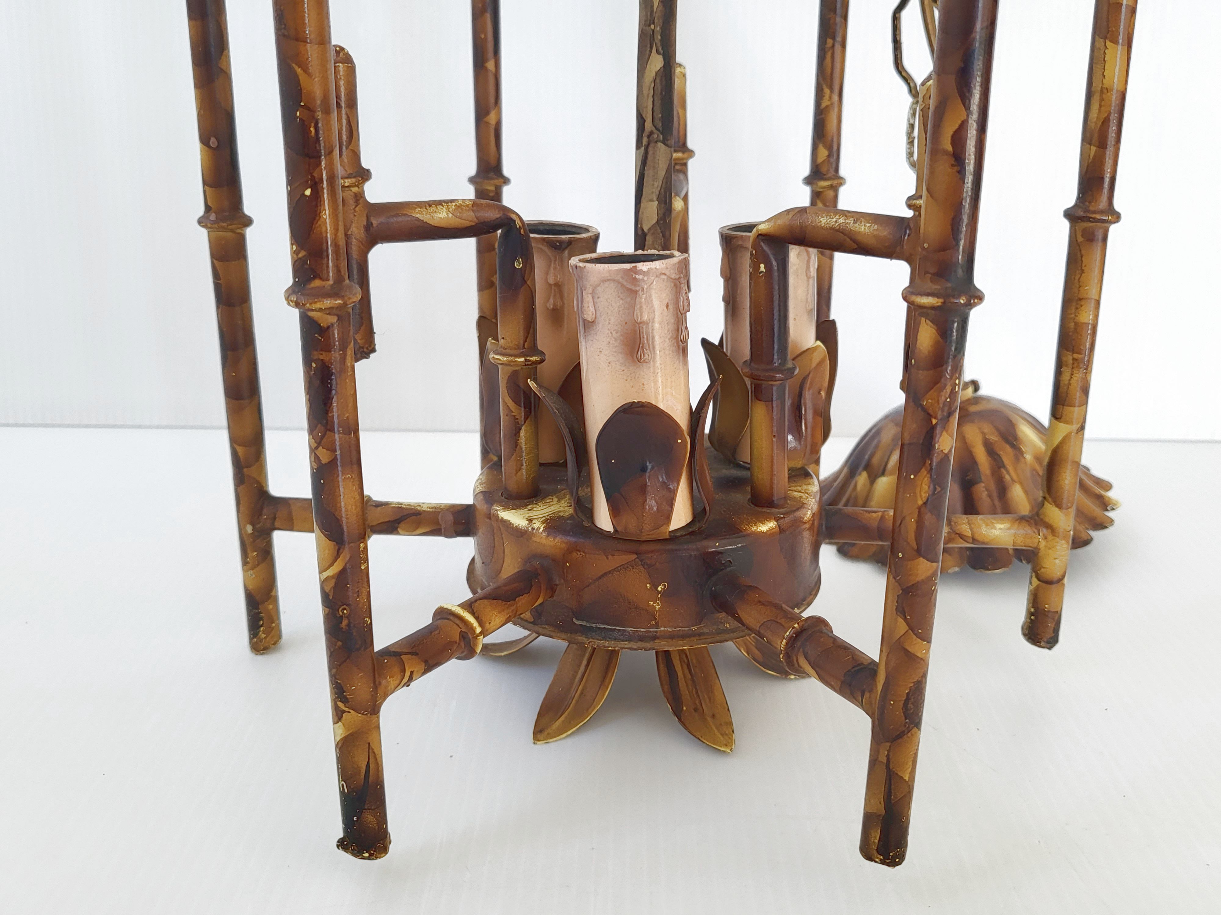 Suspension vintage 1970 pagode faux bambou