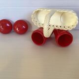 Red and white plastic salt and pepper shakers Emsa.