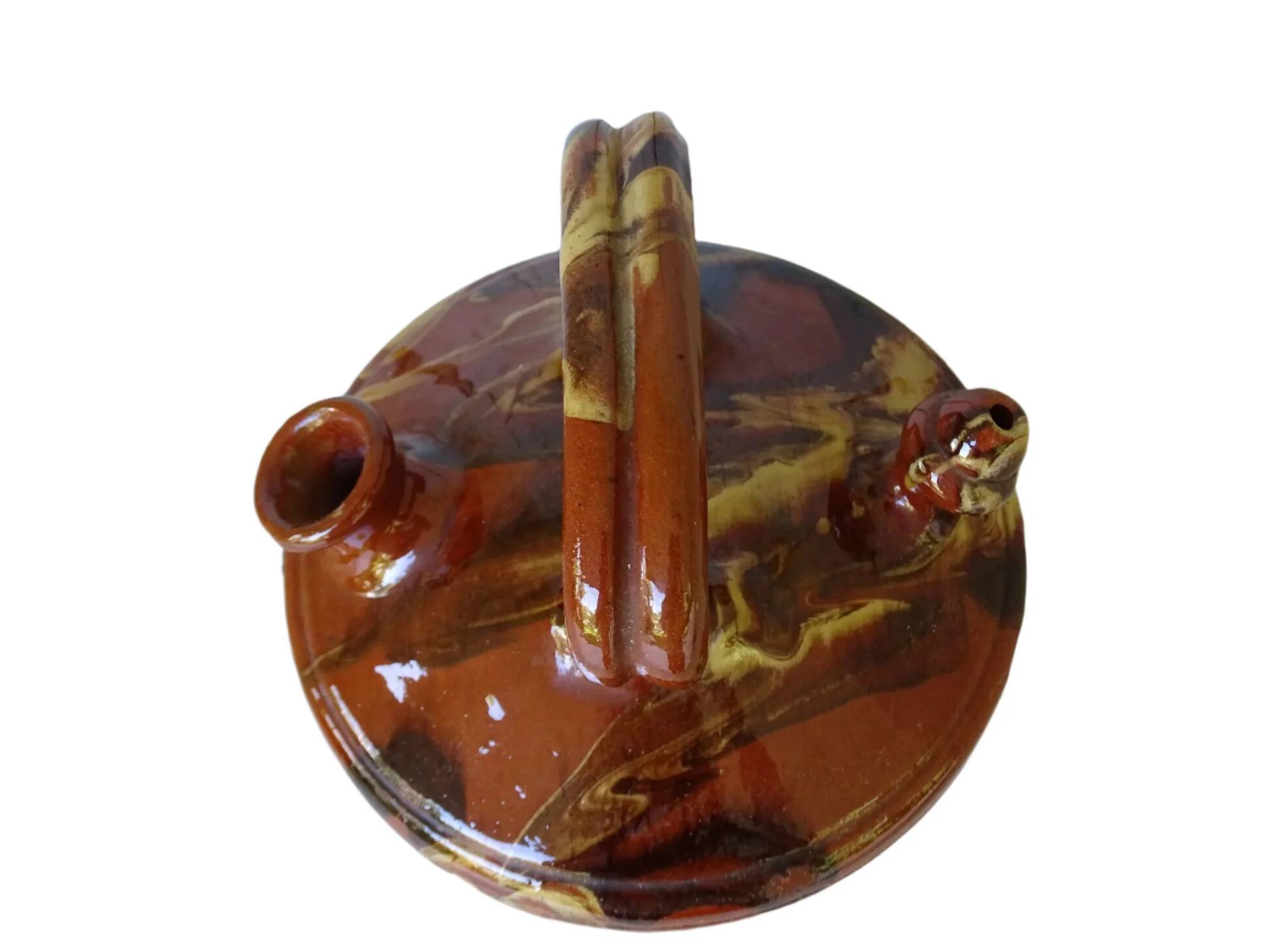 Gargoulette antique en poterie à glaçure jaspé, catalane