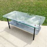 Table basse à 2 plateaux , verre et métal , des années 50'