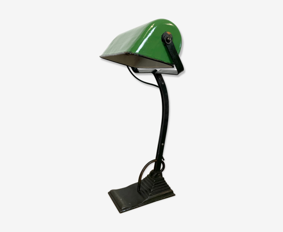 Lampe de banque en émail vert, années 1930