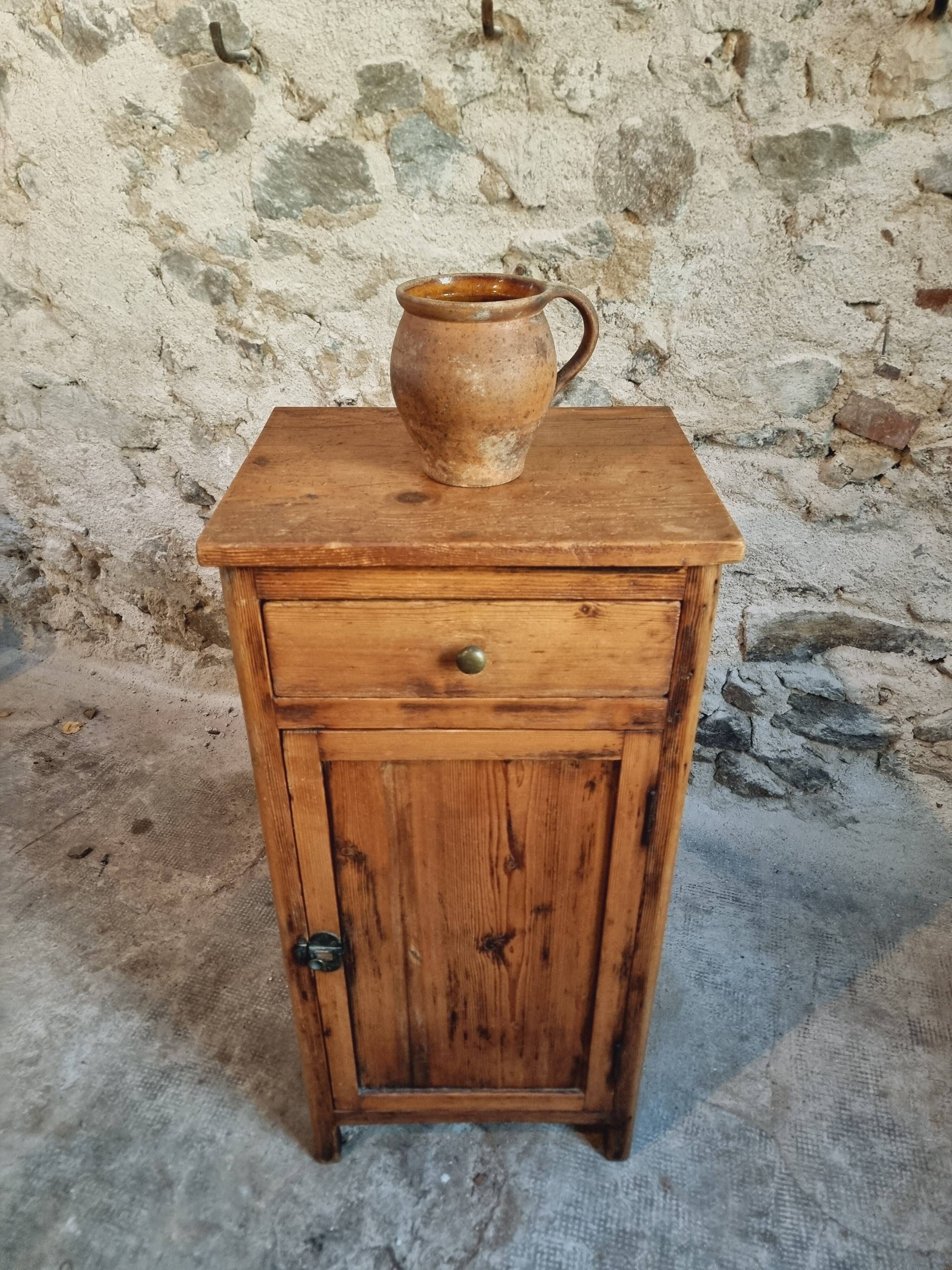 Small vintage pine storage cabinet – Antique French workshop furniture