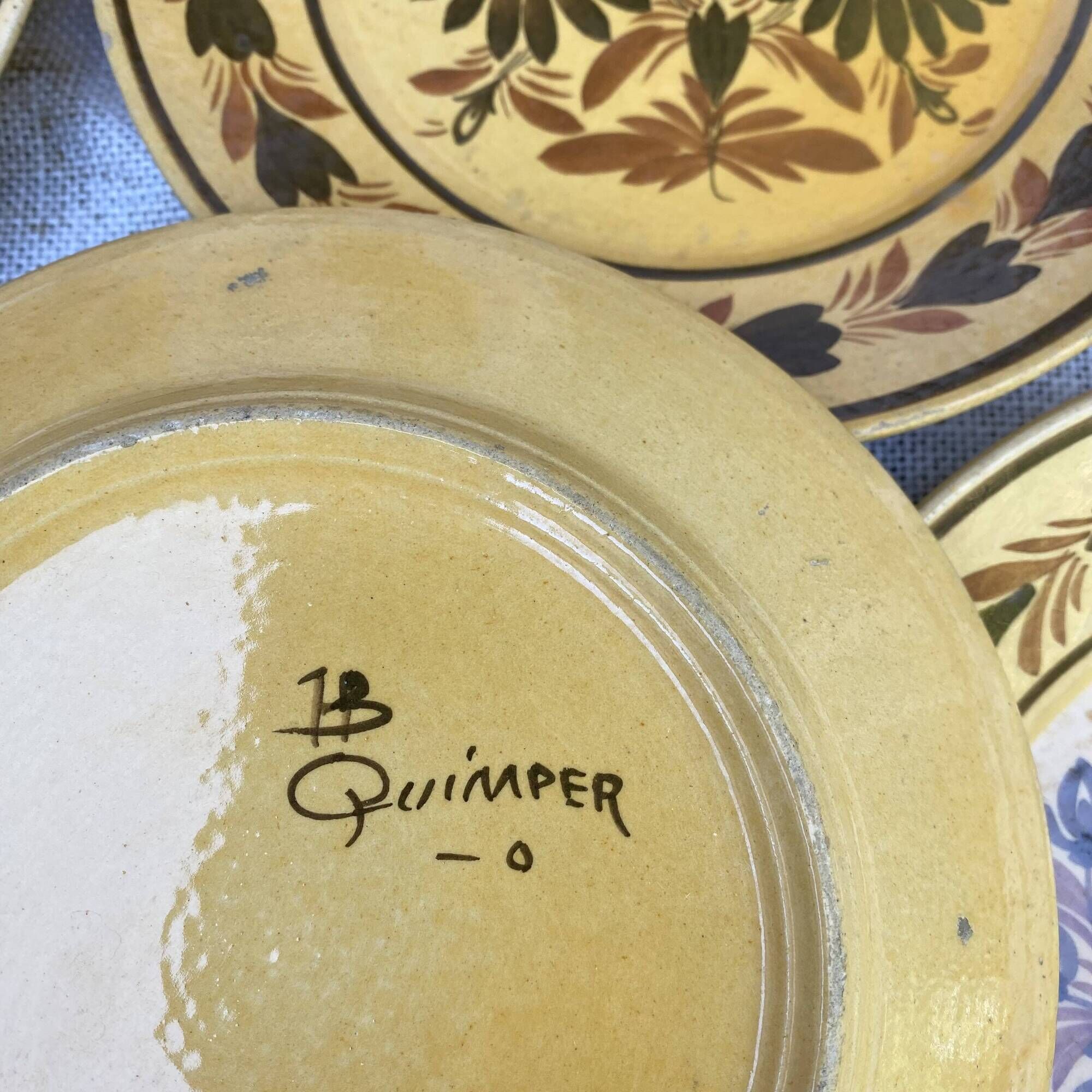 HB Quimper plates, hand-painted dessert service