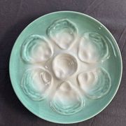 Niderviller sea-green earthenware oyster plates, set of 10 + dish