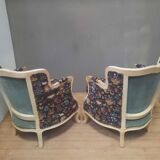 Pair of large Louis XV style bergere chairs