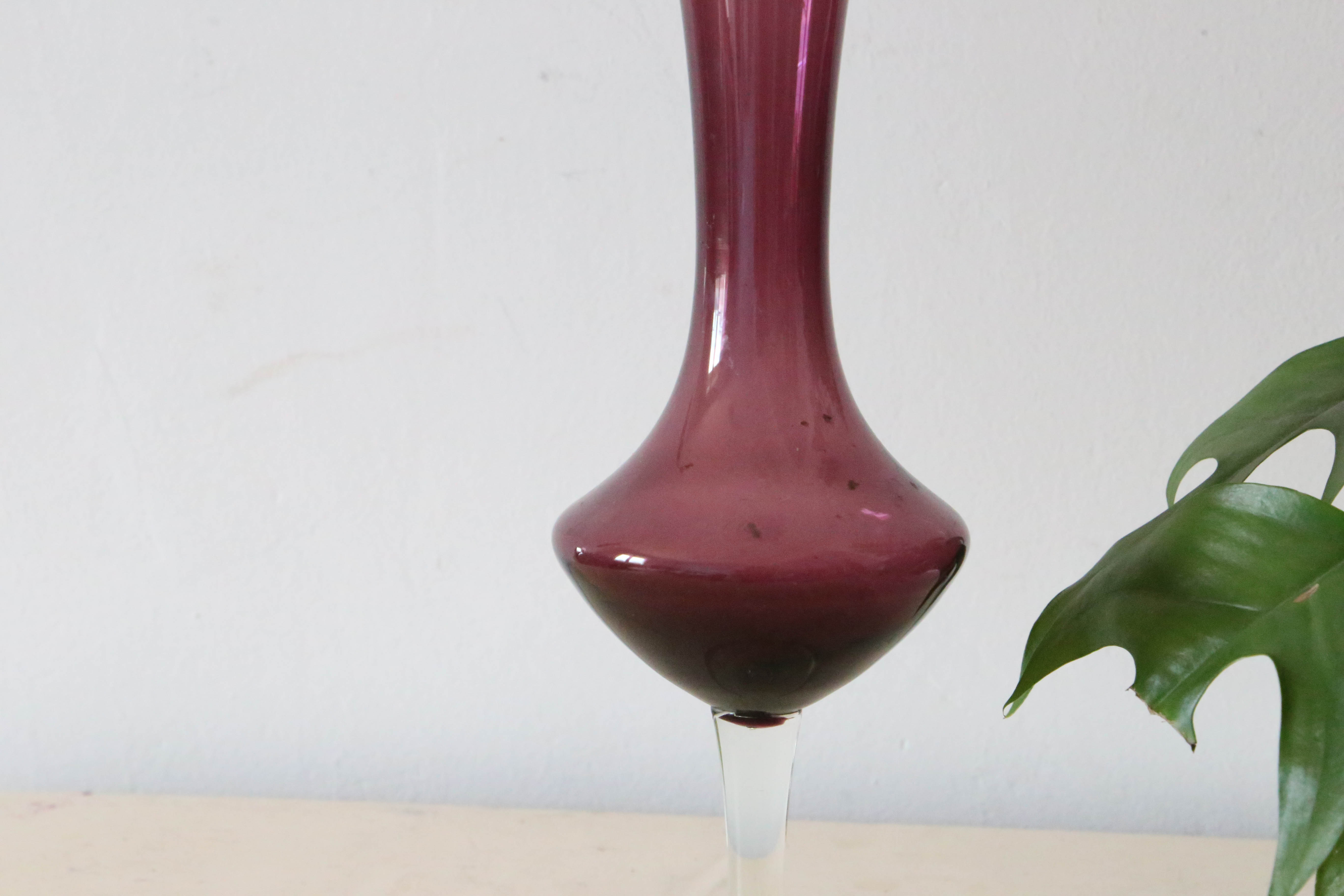 Vase in purple and transparent opaline, vintage