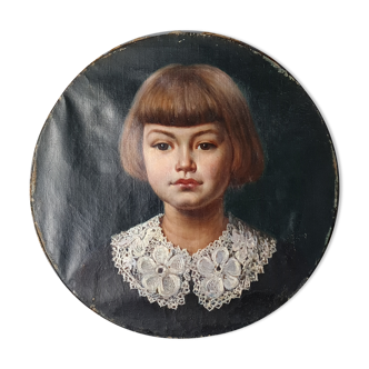 French school around 1900, portrait of a young girl, oil on canvas around 1900 Good condition. SB