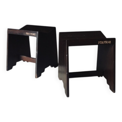 Modernist PJ-SI-68-A Sewing Stools by Pierre Jeanneret for Chandigarh, 1950s, India, Set of 2
