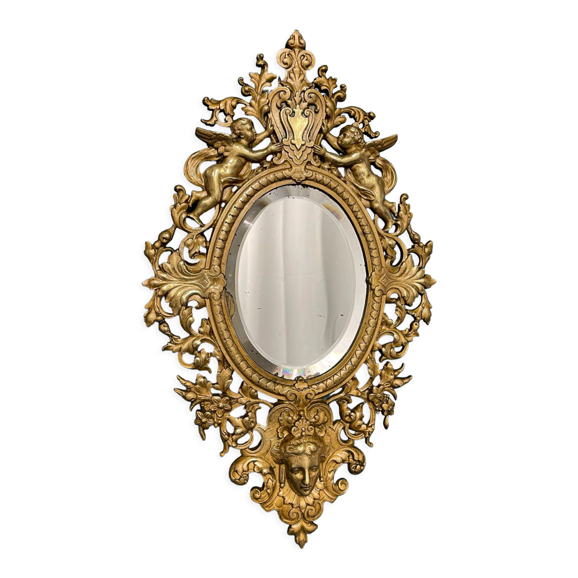 Bronze mirror napoleon III H39x23 decoration with putti and mascaron