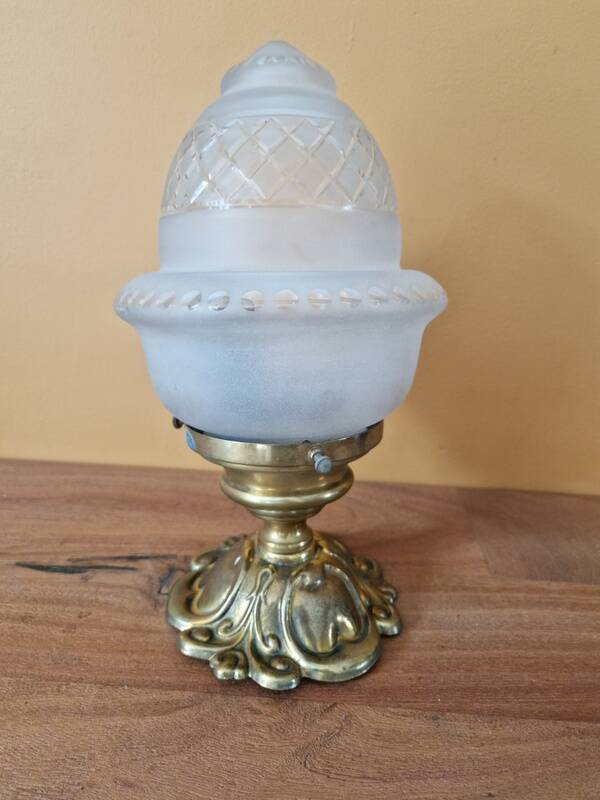 Gold metal ceiling light - Cut and satin glass globe - Louis XV style