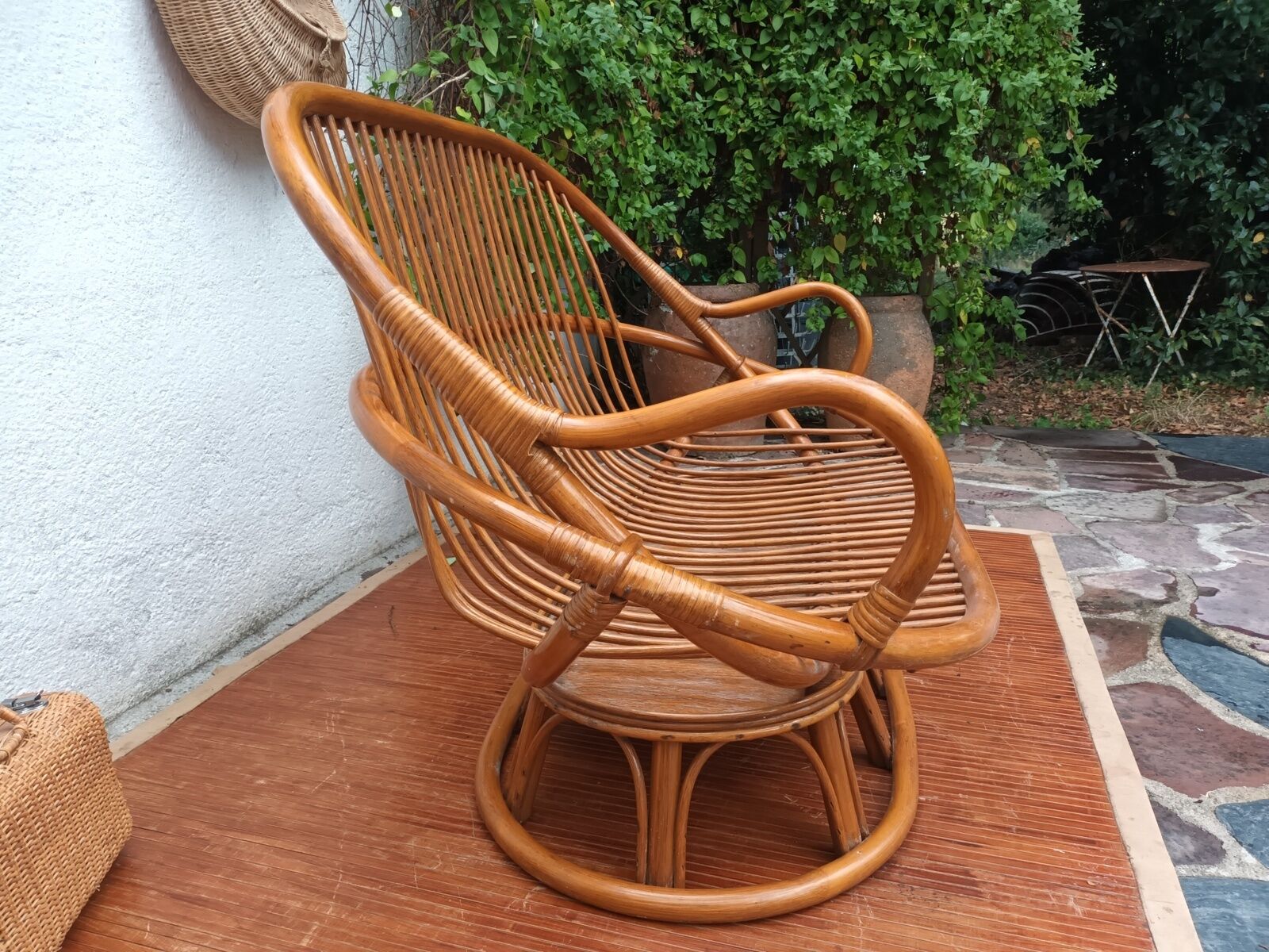 Rattan bench 70s