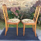 Snowshoe chairs (duo) upholstered louis XVI style of period 1920 in walnut.