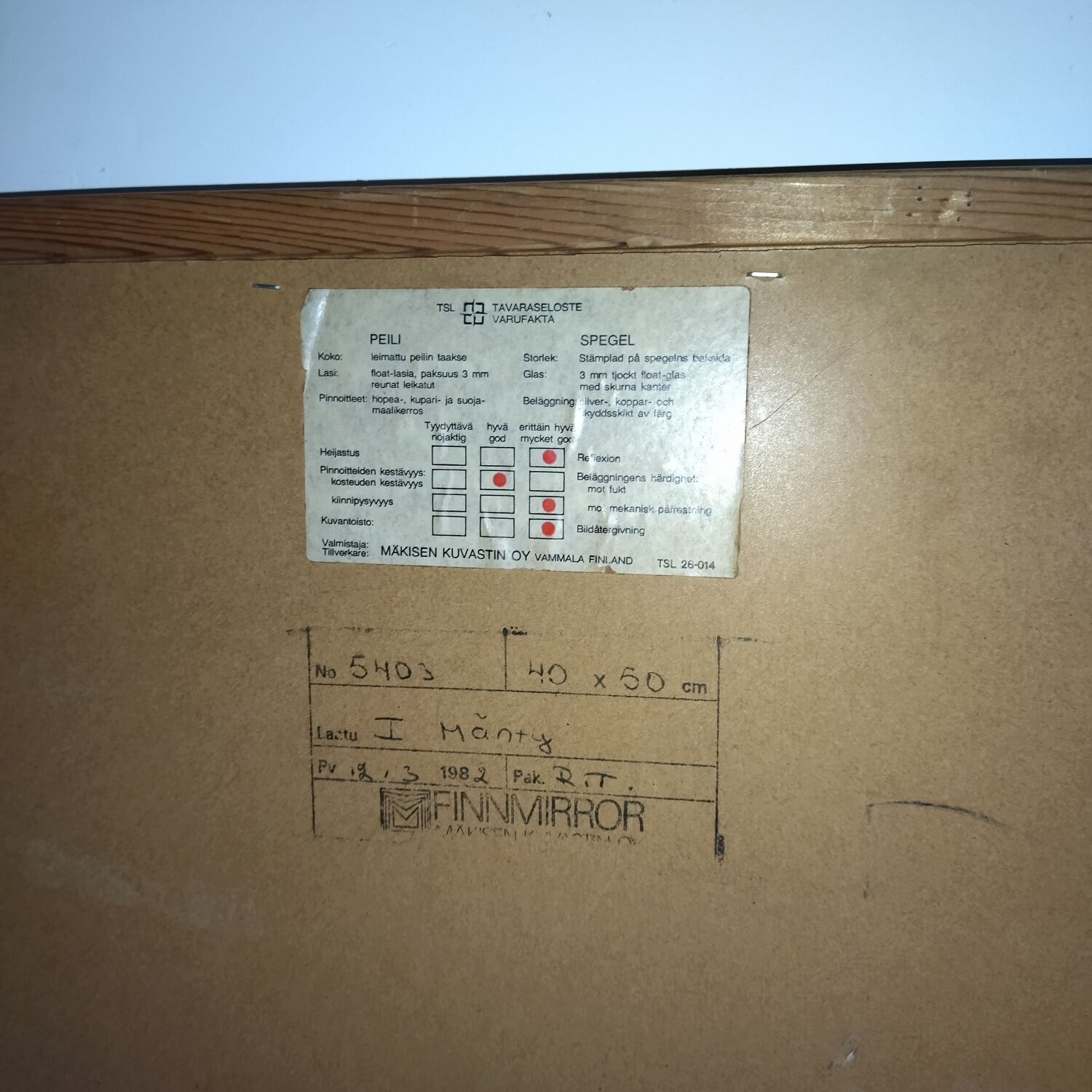 Scandinavian pine mirror Makisen Kuvastin 80s