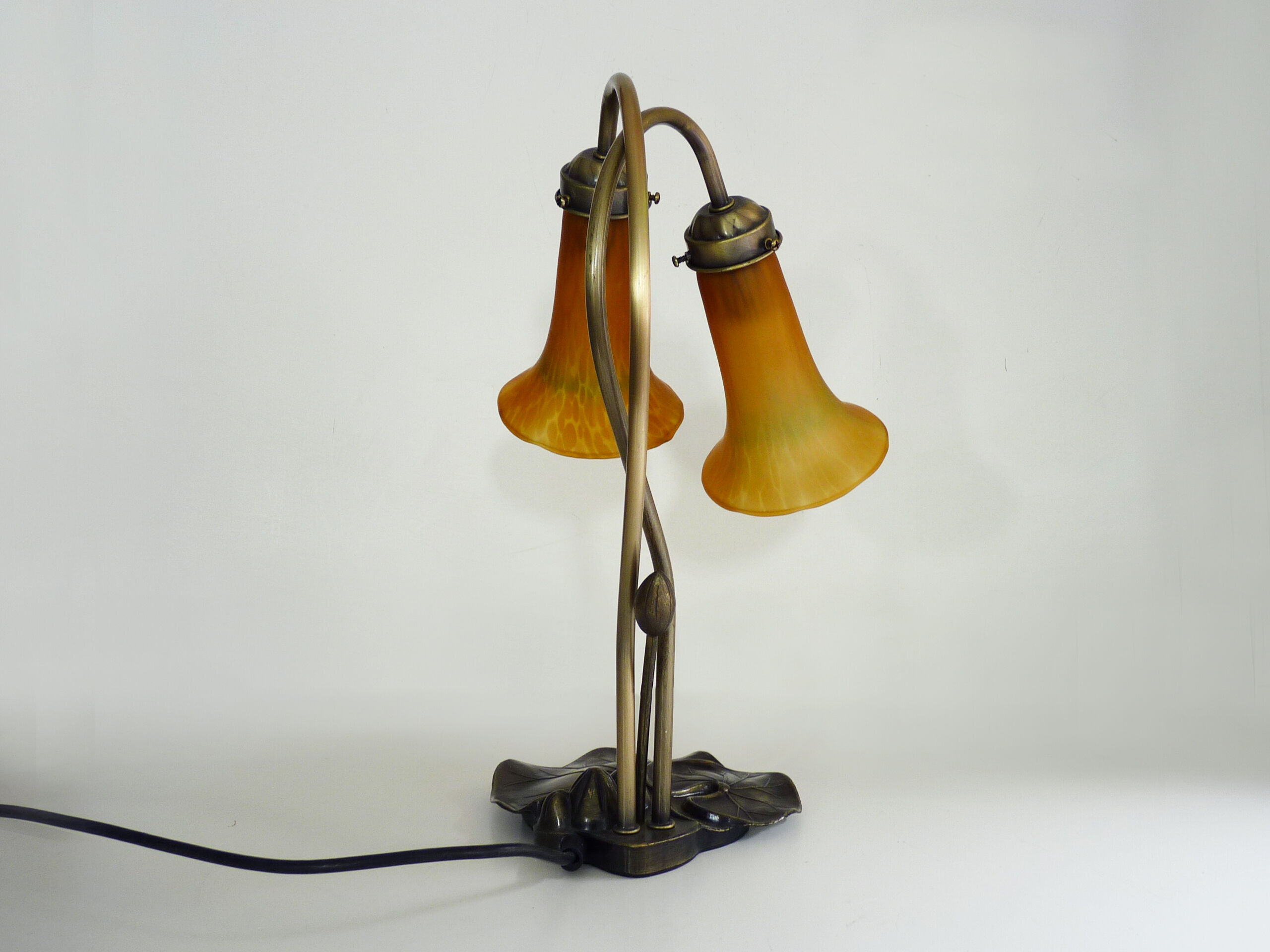 Two-branched lamp with orange tulips, art deco style