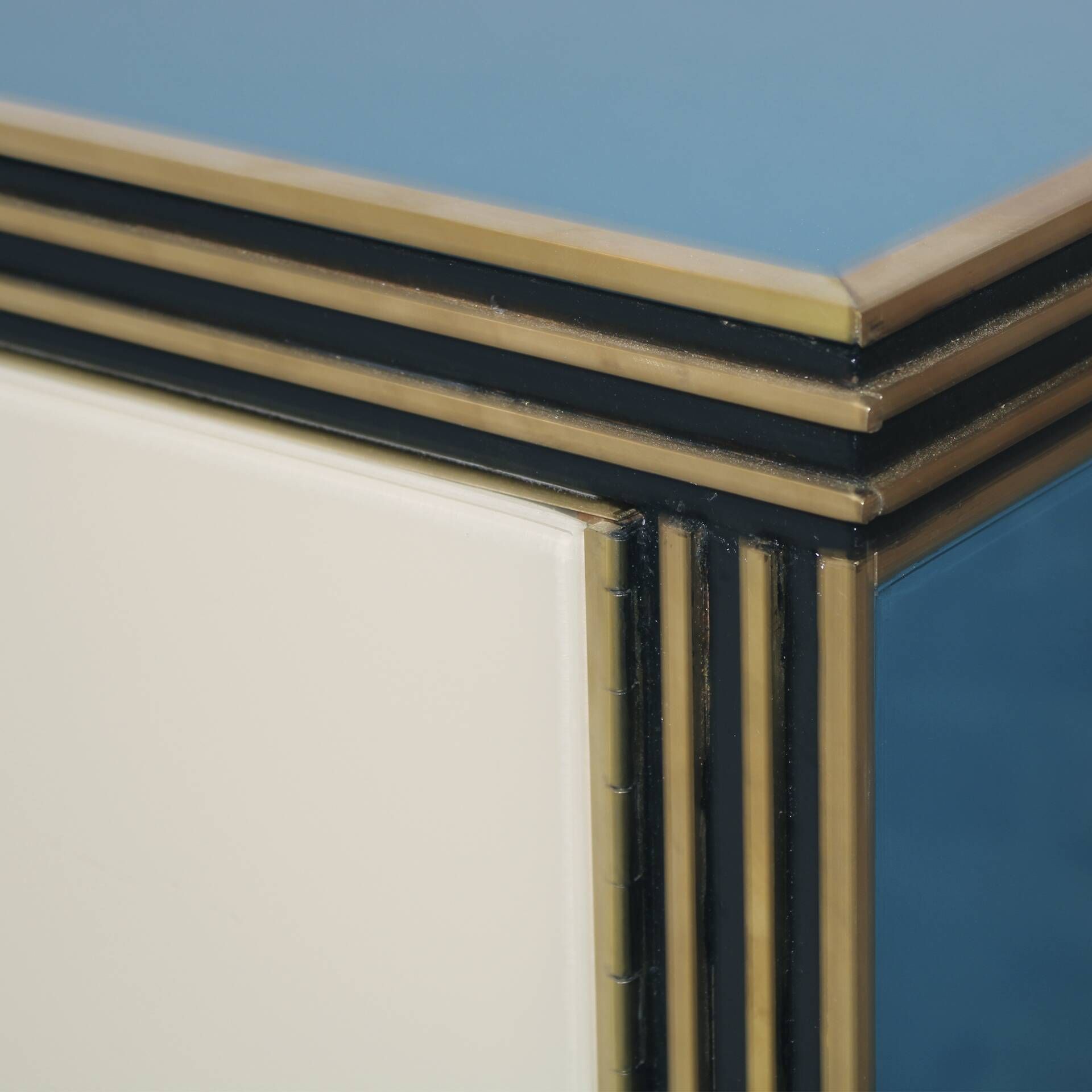 Mid-Century Modern Style Wood Colored Glass and Brass Italian Sideboard