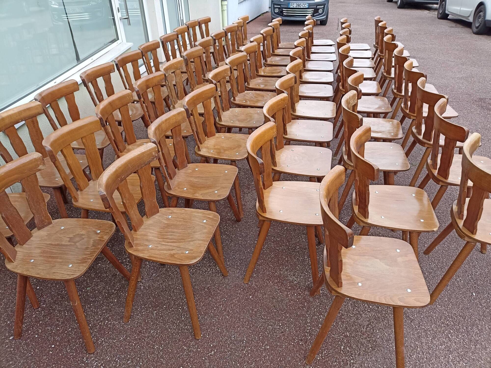 Set of 60 bistro cafe bar restaurant chairs - wood - vintage