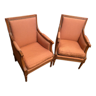 Pair of armchairs bergères style Louis XVI solid beech