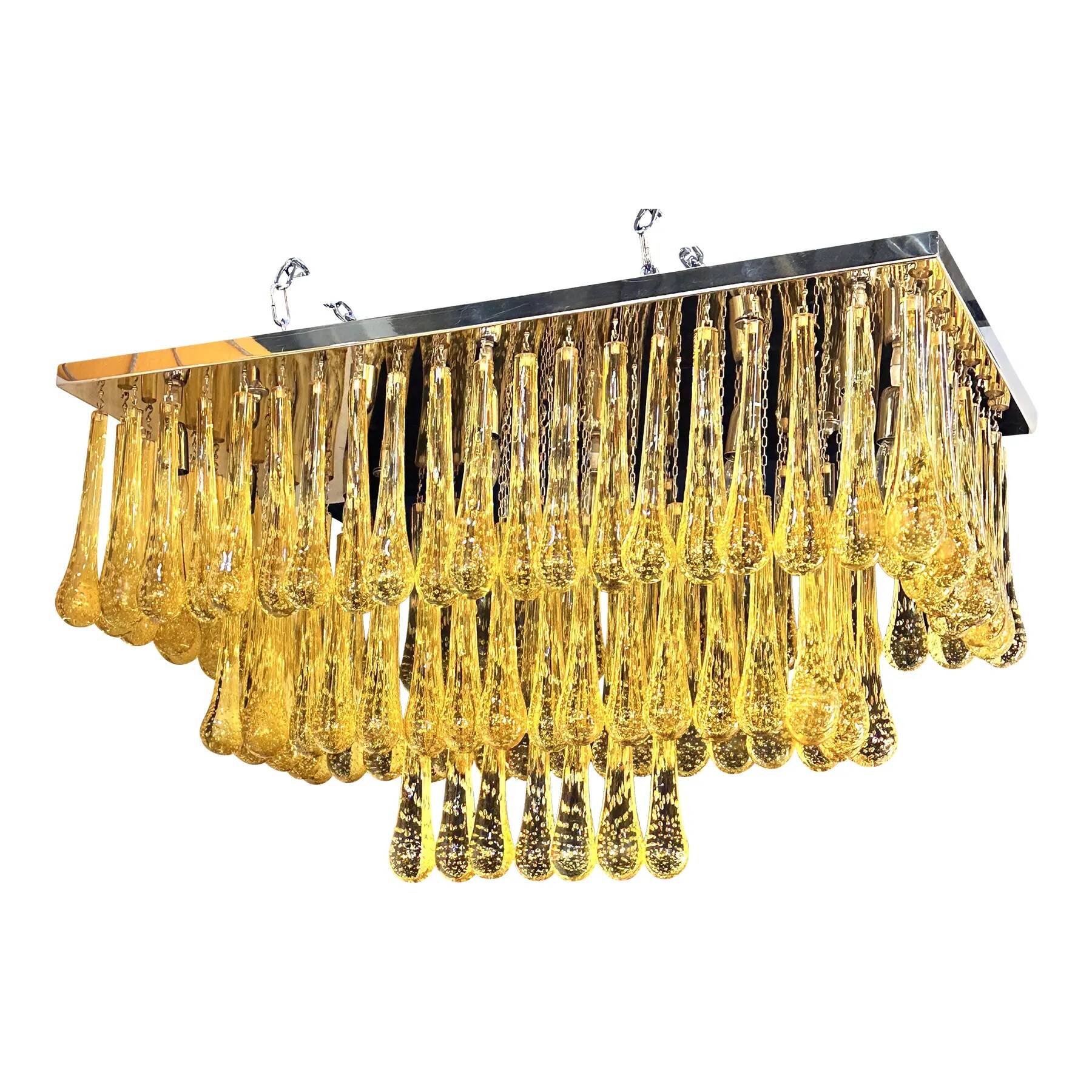 Impressive Mid-Century Modern Amber "Drops Murano Glass Flush Mount