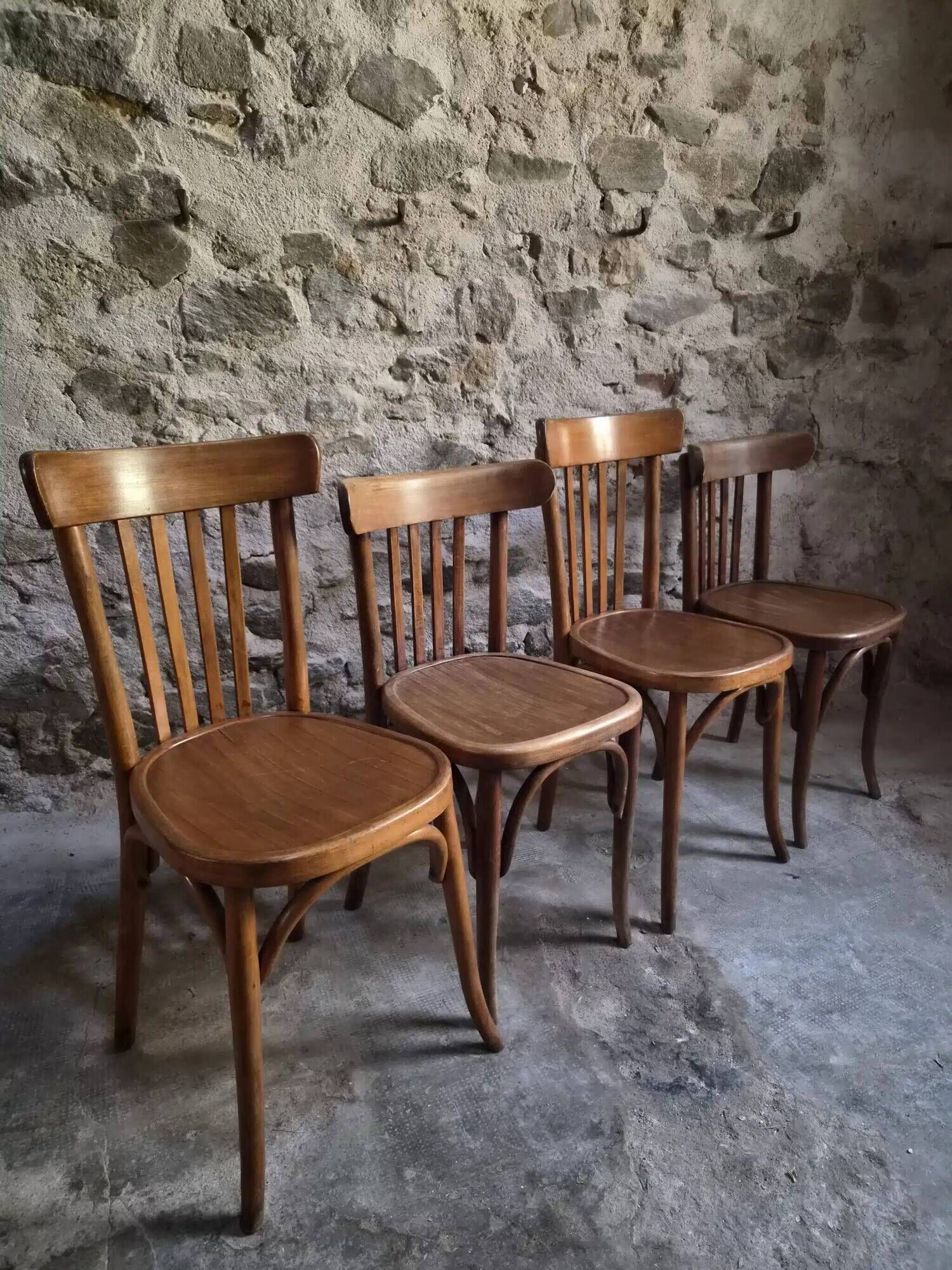 Set of 4 antique French bistro chairs by Mahieu & Guillaume, circa 1930.