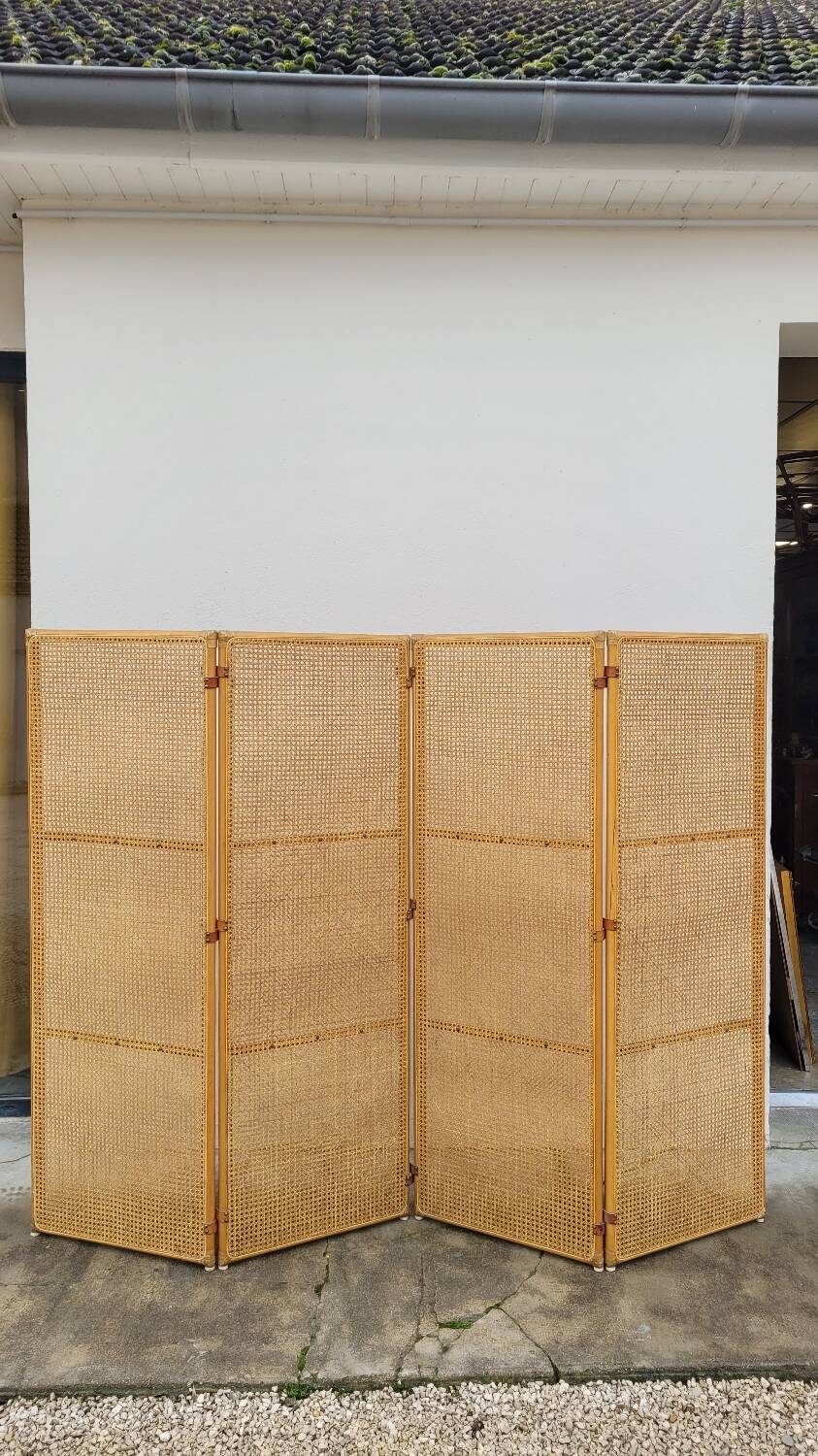 Vintage wicker claustra screen - 1950s