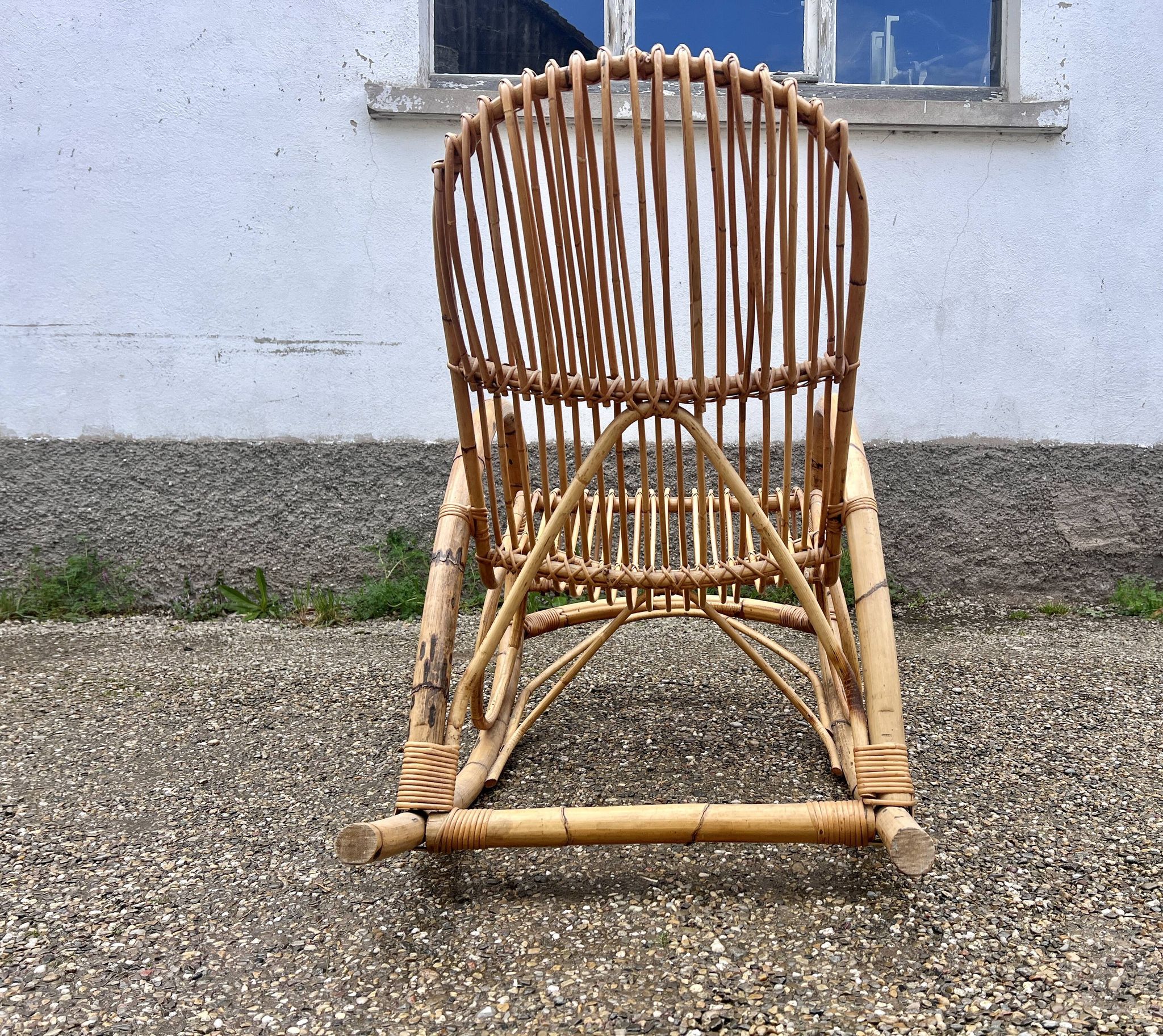 Rocking chair rotin 1960 bambou