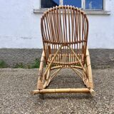 Rocking chair rotin 1960 bambou