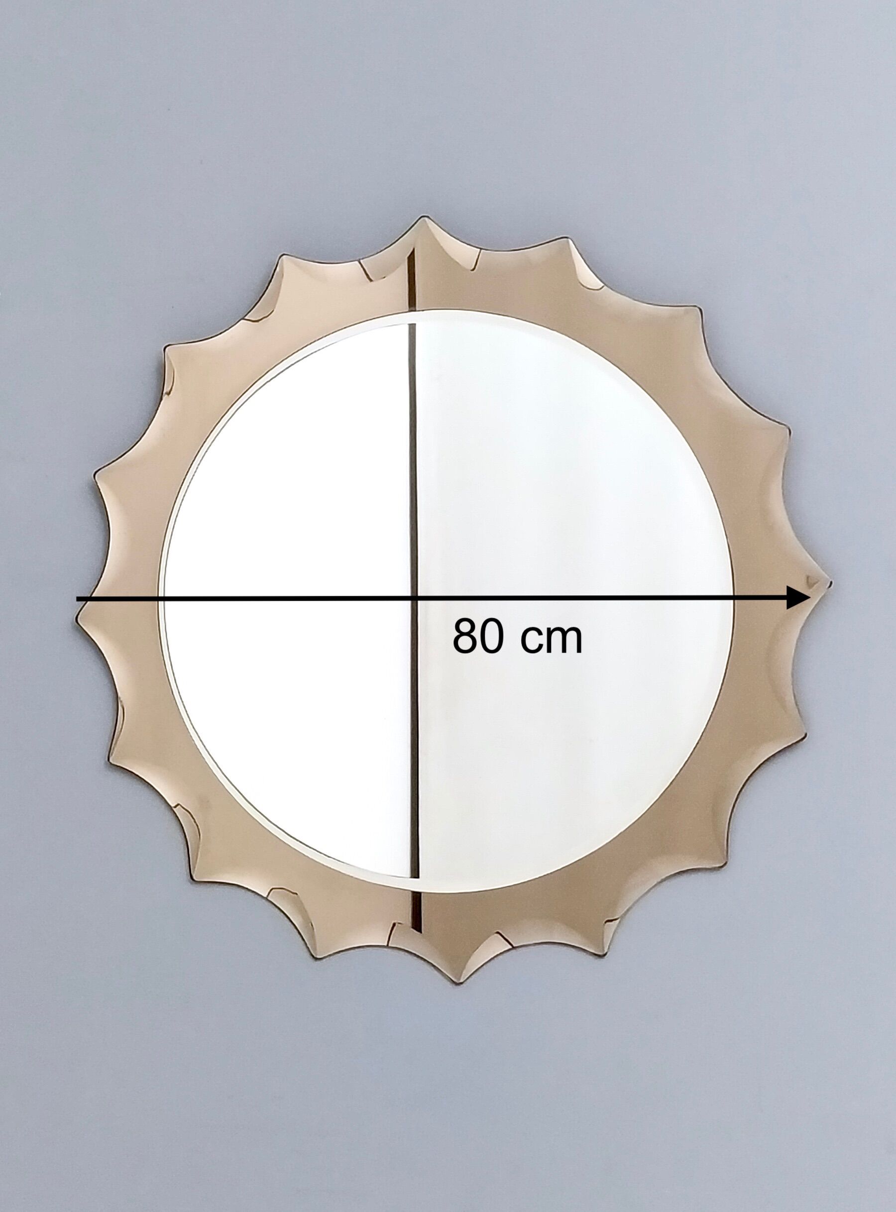 Postmodern sun shaped bronze wall mirror, italy