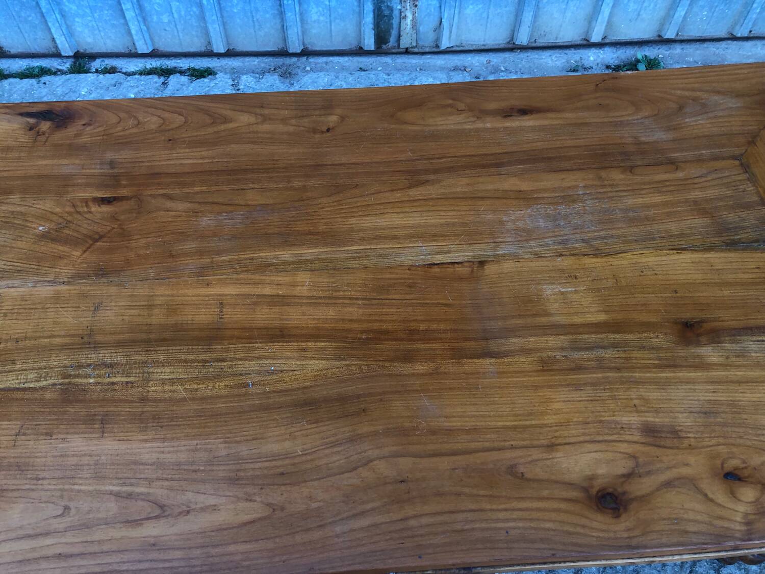 Antique farmhouse table in solid cherry wood with its 2 benches