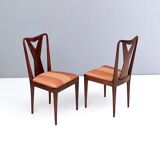 Set of Six Walnut Dining Chairs with Orange Fabric in the Style of Parisi