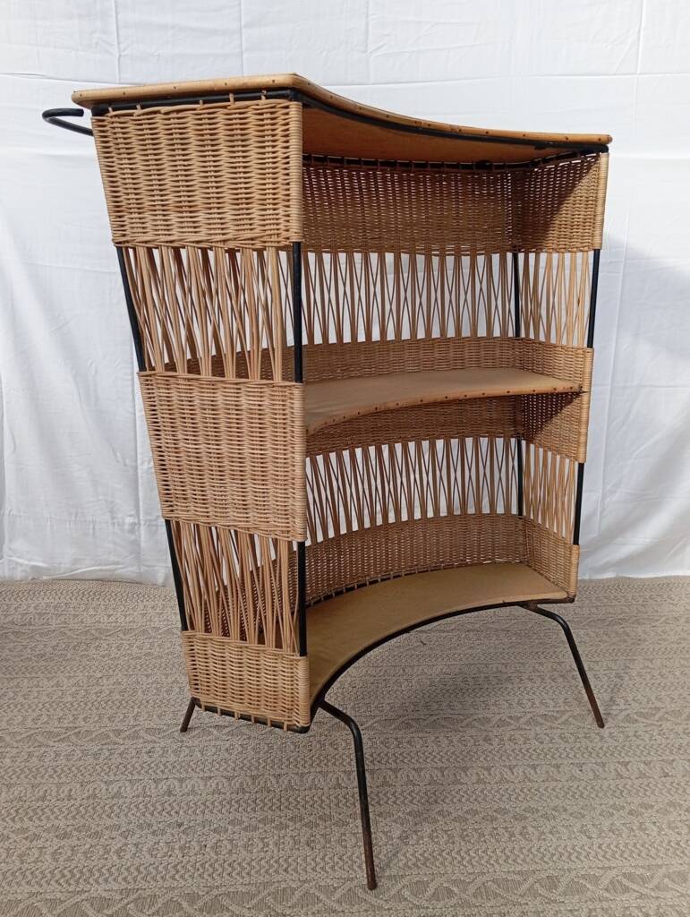 1960s rattan and metal bar counter